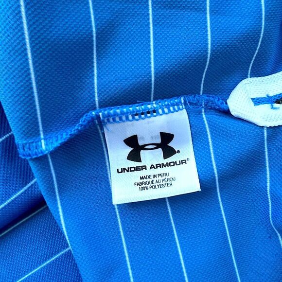 Under Armour Royal Blue Striped HeatGear Polo Shirt 2XL - Picture 5 of 11